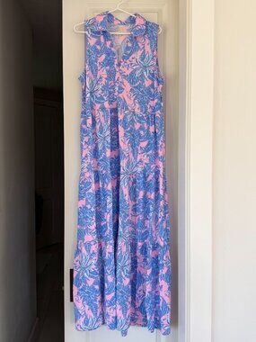 LILLY PULITZER~Size L~NWOT~Riegan Maxi Dress Conch Shell Pink Up Scale